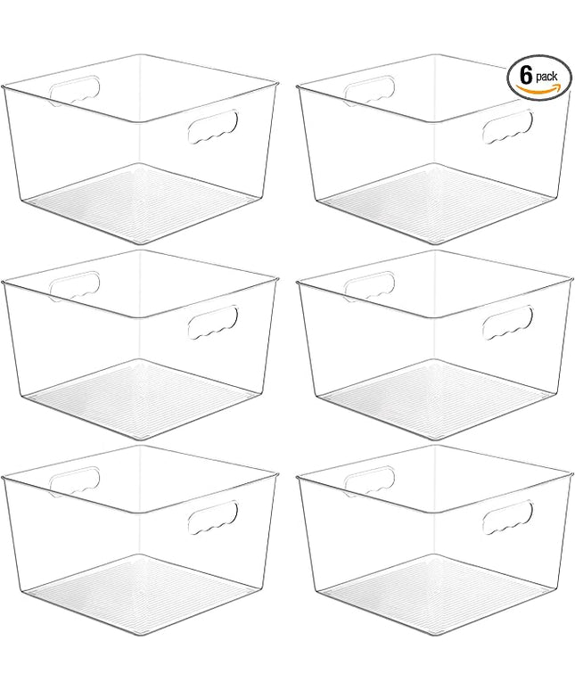 Vtopmart 6 Pack Extra Large Clear Plastic Storage Bins,11x11 Cube Acrylic Organizer Square Containers with Handle for Pantry,Closet,LaundryRoom,Kitchen,Bathroom,UnderSink Organization