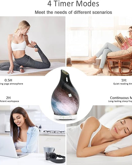 Essential Oil Diffuser 120ML, Glass Aromatherapy Diffuser with 4 Timer Settings & 7 Color Changing Lights, Waterless Auto Shut-Off, Ultra Quiet Oil Diffuser for Home, Office, Yoga, Spa and Sleeping