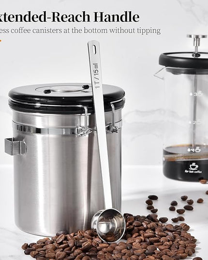 Long Handle Coffee Scoop: 8.3 Inch 18/8 Stainless Steel 1 Tablespoon Metal Measuring Spoon Tbsp Scoop for Coffee Beans, Grounds Coffee, Coffee Powder, Tea, Tall Jars (1Tbsp/15ml)