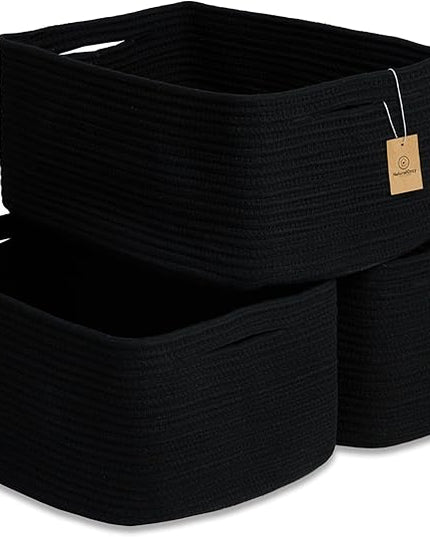 NaturalCozy Storage Baskets 16.8”x13”x7.6” Cotton Rope Woven Baskets for Organizing 3-Pack | Toy Storage Bins | Basket for Shelves, Laundry, Blanket, Clothes, Closet, Kitchen, Bathroom, Gifts