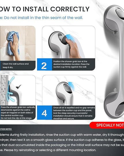 2 Pack 16 Inch Grab Bars for Bathtubs and Showers for Seniors, Heavy Duty Shower Handle for Elderly, Suction Cup Removable Handrails Handicap Bath Grip Bathroom Safety Grips (Gray