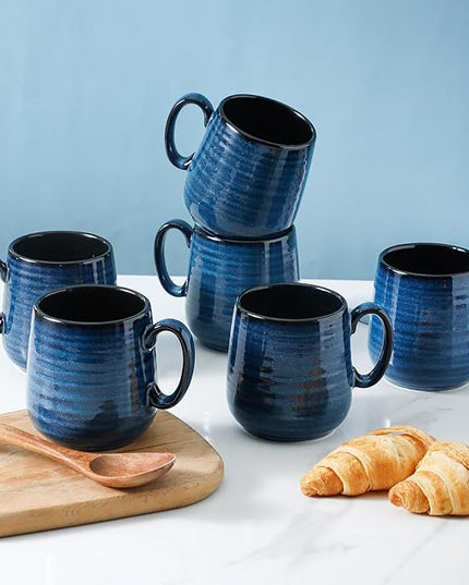 HASENSE Espresso Cups 8 oz, Small Coffee Cups Set of 6, Ceramic Mugs with Handle for Coffee, Tea, Cappuccino and Mocha, Dishwasher & Microwave Safe, Blue