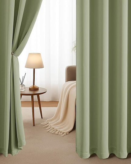 Simplebrand Sage Green Curtains for Bedroom Living Room 72 Inches Long 2 Panels Set, Room Darkening Thermal Insulated Curtains & Drapes, Solid Grommet Noise Reducing Window Treatment, W50 x L72 Inch