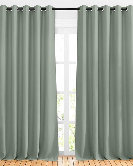 NICETOWN Blackout Large Bedroom Curtains 90 inches Long - Room Dividers Thermal Insulated Sound Dampening Grommet Window Treatments for Living Room (Sage Green, 2 Panels, W66 x L90)