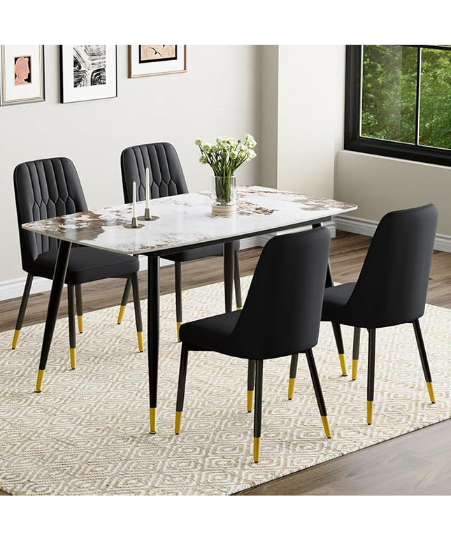 Small Dining Table Set for 4，50'' Sintered Stone Table with 4 Chair Dining Table Set，Easy to Assemble，Suitable for Small Spaces
