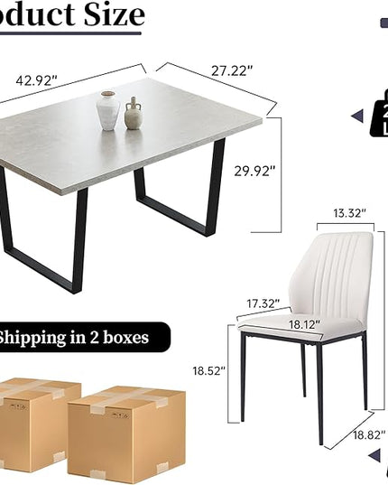 5 Piece Dining Table Set, 42.9 Inch Modern Kitchen Dining Table and Leather Dining Chairs for Kitchen Dining Room (Table + 4 White Chairs)