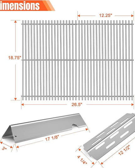 Stainless Steel Grill Flavorizer Bar Heat Plates with 2 Pack Grates BBQ Gas Grill Replacement Parts for Weber Genesis II 300 Series Genesis II E-310 E-315 E-330 E-335 S-310 S-335 Gas Grill