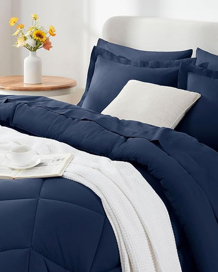 CozyLux Oversized King Comforter Set Navy Blue, 7 Pieces Bed in a Bag Comforter Set with Sheets Luxury Bed Set for All Seasons, Bedding Set with Down Alternative Comforter, Sheets, Pillowcases & Shams