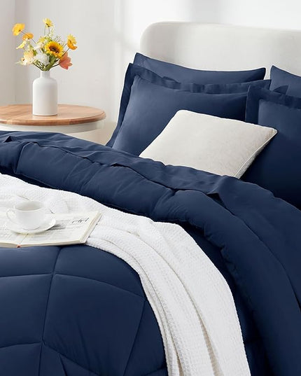 CozyLux Oversized Queen Comforter Set Navy Blue, 7 Pieces Bed in a Bag Comforter Set with Sheets Luxury Bed Set All Seasons, Bedding Set with Down Alternative Comforter, Sheets, Pillowcases & Shams