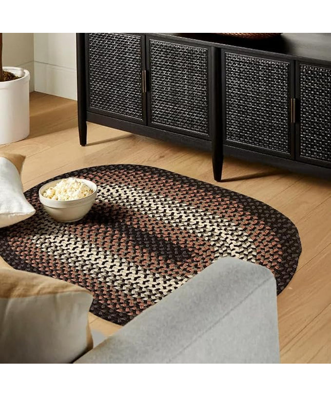 Tranquility TQ82 Black 4' x 6' Oval - Braided Area Rug, Home Decor, Floor Mat or Bedroom Rug - Easy Care, Ideal for High Traffic Areas in Hallway and Living Room - Made in USA