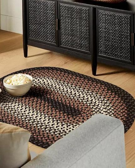 Tranquility TQ82 Black 10' x 13' Oval - Braided Area Rug, Home Decor, Floor Mat or Bedroom Rug - Easy Care, Ideal for High Traffic Areas in Hallway and Living Room - Made in USA