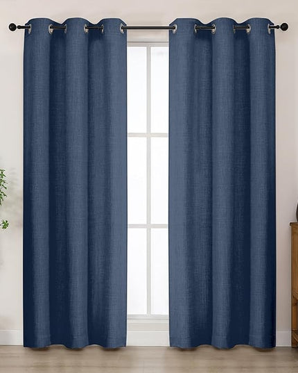 Chyhomenyc Blue Curtains 72 Inches Long 2 Panels for Living Room, Light Filtering Faux Linen Textured Soft Bedroom Window Curtains, Thick Farmhouse Home Decor Grommet Drapes, 40Wx72L, 2PCS