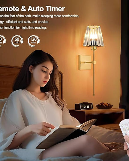 Battery Operated Crystal Wall Sconces Set of 2,Gold Rechargeable Wireless Wall Sconces with USB Dimmable 15 Colors Modes Led Wall Lights, Wall Lamp for Bedroom Living Room Entryway ,2 Bulbs Included
