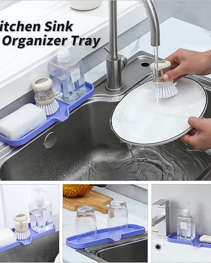 Silicone Bathroom Soap Dishes with Drain Spout-Bathroom and Kitchen Sink Organizer,Sponge Holder,Dish Soap Tray,Perfect for Dispenser,Scrubber,Bottle on Sink or Counter-Light Purple 12"×4"