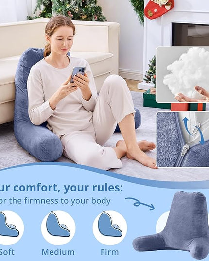 Sasttie 25-inch Reading Pillows for Sitting in Bed Adult, Jumbo Velvet Back Pillow Bed Sitting Up, XL High Back-Rest Support Cushion for Sit Up on Couch & Floor, Oeko-Tex Certified, Greyish Purple