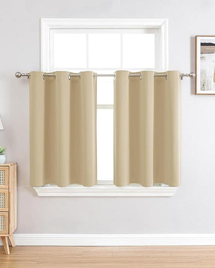 ChrisDowa Small Window Curtains 36 inches Long for Bedroom - Grommet Short Thermal Insulated Room Darkening Curtains for Kitchen (2 Panels, Biscotti Beige, 52 x 36 Inch)