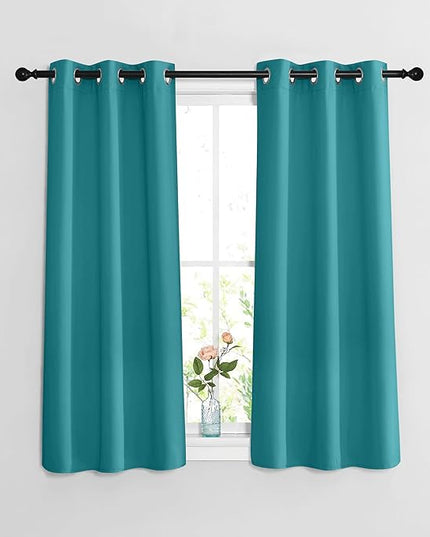 NICETOWN Short Blackout Curtains 54 inches Long for Bedroom - Grommet Thermal Curtains Solid Window Treatments Room Darkening Drapes for Children Room, Peacock Teal, W37 x L54, Set of 2