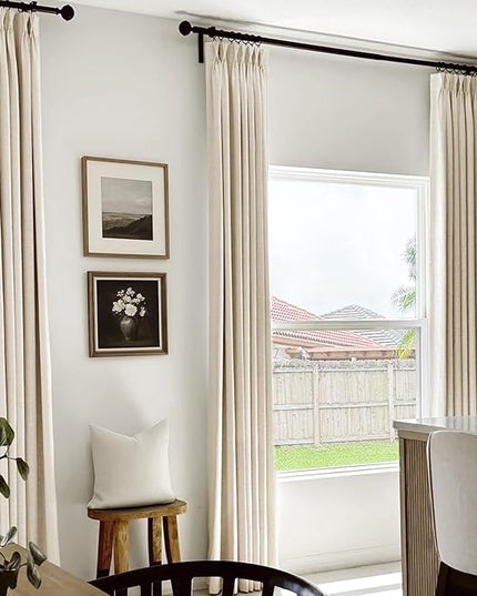 100% Blackout Shield Linen Look Textured Pinch Pleated Curtains Blackout Drapes 108 Inch Long 2 Panels Set, Faux Linen Blackout Curtains for Bedroom & Living Room, 40" W x 108" L, Cream