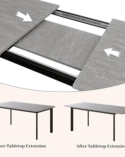 63"- 78.7" Extendable Dining Table, Thickened Expandable MDF Wooden Kitchen Table with Metal Legs, Scratch-Resistant, Easy to Clean