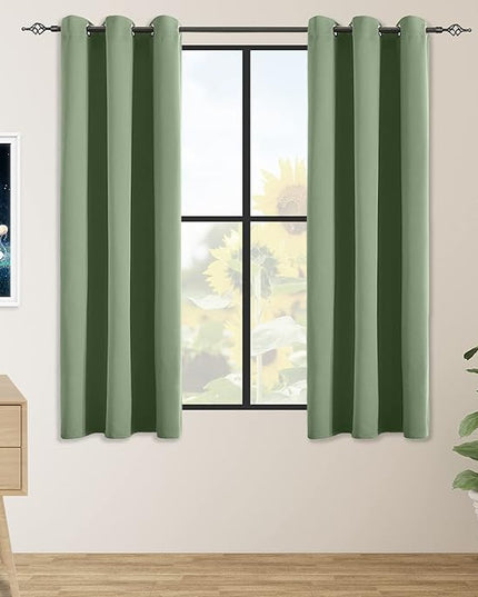 Blackout Curtains for Bedroom Thermal Insulated Light Blocking Room Darkening Curtains Solid Grommet Window Drapes for Living Room, Set of 2 Curtain Panels 42 W x 54 L inch Long Greyish Green