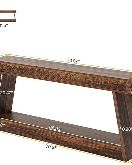 Tribesigns Farmhouse Console Table, 70.9-Inch Extra Long Entryway Table with Storage, 2-Tier Narrow Sofa Table Behind Couch, Wooden Accent Table for Living Room, Hallway, Foyer, Dark Brown