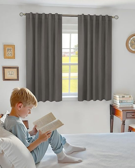 BGment Blackout Curtains 54 Inches Long for Bedroom - Thermal Insulated Room Darkening Noise Reducing Rod Pocket and Back Tab Treatment Window Solid Drapes for Bathroom, 2 Panels, 42 x 54 Inch, Grey