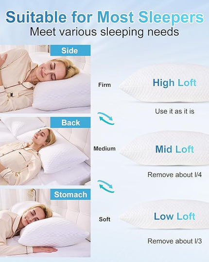 NTCOCO Cooling Bed Pillows King Size Pack of 2 for Sleeping Shredded Memory Foam Bed Pillows Adjustable Gel for Side Stomach Back Sleepers Washable Removable Cover