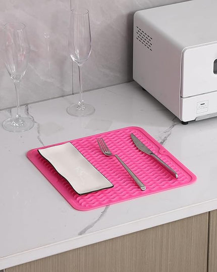 Silicone Dish Drying Mat for Multiple Usage,Easy clean,Eco-friendly,Heat-resistant Silicone Mat for Kitchen Counter or Sink,Refrigerator or Drawer liner Rose M 12 inches x 12 inches