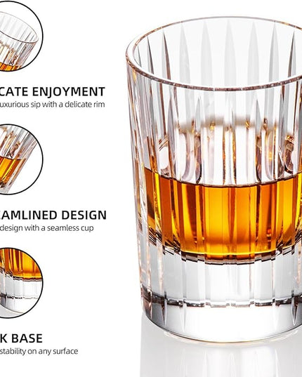 KAMMAK Crystal Whiskey Glasses Set of 2, Handcrafted 3.38oz Liquor Glasses, Luxury Old Fashioned Glasses Stemless, Hand Blown Scotch Cup for Women, Men Barware Gift for Cocktail, Bourbon