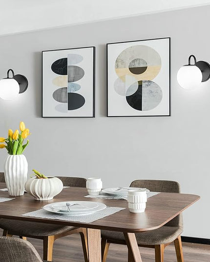Industrial Bedroom Wall Sconce Black Indoor Wall Light Fixture Milk White Globe Glass Wall Lamp for Bathroom Kitchen Living Room Vanity Hallway (Exclude Bulb)