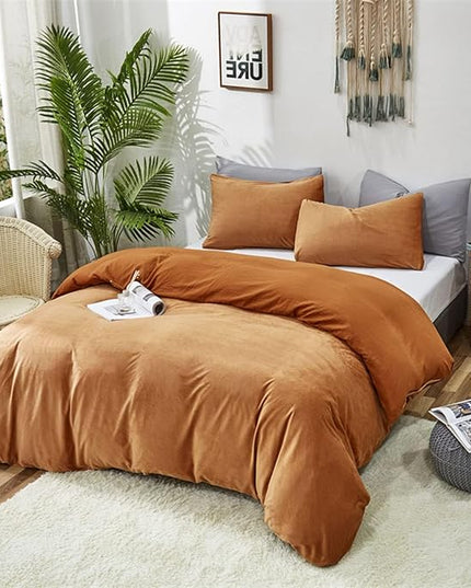 Luxlovery Pumpkin Velvet Comforter Set Twin Rust Flannel Plush Fluffy Bedding Comforter Set Terracotta Solid Color Sherpa Micromink Blanket Quilts 3 Piece Rust Brown Flannel Warm Bedding Set
