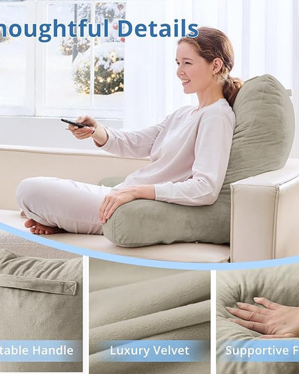 Sasttie 25-inch Reading Pillows for Sitting in Bed Adult, Jumbo Velvet Back Pillow Bed Sitting Up, XL High Back-Rest Support Cushion for Sit Up on Couch & Floor, Oeko-Tex Certified, Linen