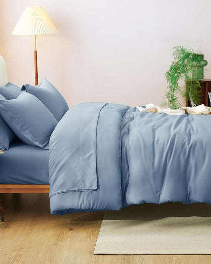 CozyLux Oversized King Comforter Set Grayish Blue, 7 Pieces Bed in a Bag Comforter Set with Sheets, Soft Bedding Sets with Down Alternative Comforter, Fitted Sheet, Flat Sheet, Pillowcases and Shams