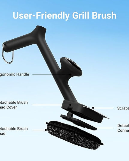 ThermoMaven BBQ Grill Brush Bristle Free - 17" Safe Steam Grill Cleaner Brush with Scraper and 3 Brush Heads for Porcelain/Gas/Charcoal Grill Outdoor Grill Barbecue Cleaner