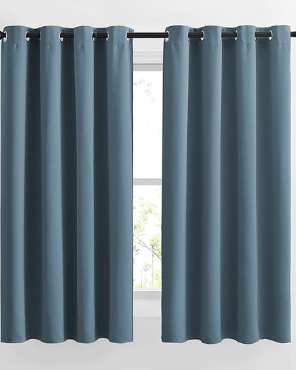 NICETOWN Smoky Blue Blackout Curtains 63 inches Long, Grommet Room Darkening Window Treatment Thermal Insulated Drapes Sound Reducing for Bedroom, W46 x L63, 2 Panels