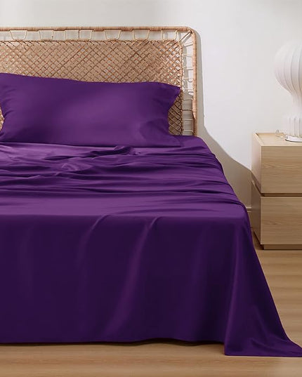 Bedsure Cooling Sheets Twin XL, Rayon Derived from Bamboo, Breathable & Soft Twin XL Sheet Sets, Deep Pocket Up to 16 Inches, Hotel Luxury Silky Dorm Bedding for Hot Sleepers, Plum