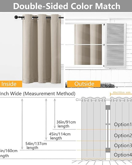 Simplebrand Stone Curtains for Bedroom 63 Inch Length 2 Panels Set, Room Darkening Thermal Insulated Energy Saving Curtains for Nursery, Grommet Solid Soft Window Treatment Drapes, W40 x L63
