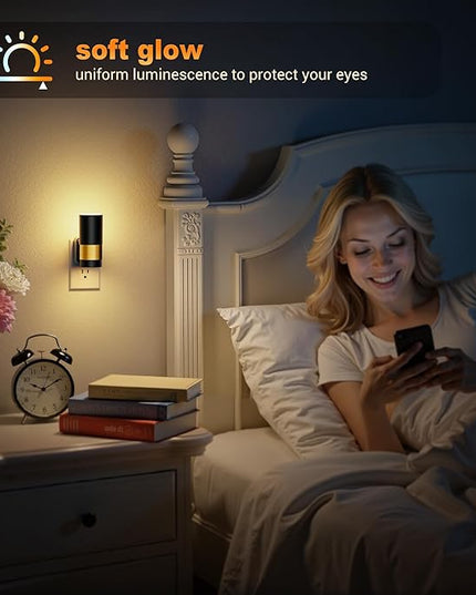 JandCase Plug in Night Light, Rotating Night Light with 3 Colors, 3000K/5000K/Amber, Dimmable Night Lights with Dusk to Dawn Sensor, 360°Rotatable, LED Nightlight for Bathroom Bedroom Hallway, 2 Pack