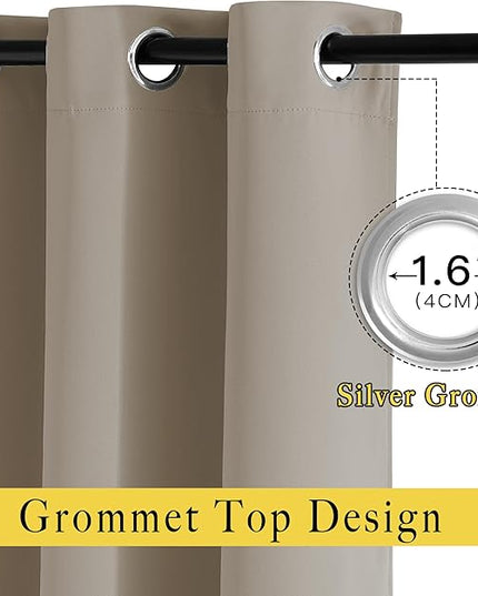 NICETOWN Blackout Taupe Curtains 84 inches Long, Grommet Room Darkening Thermal Insulated Sound Dampening Window Treatments for Bedroom/Home Office, 2 Panels, W46 x L84