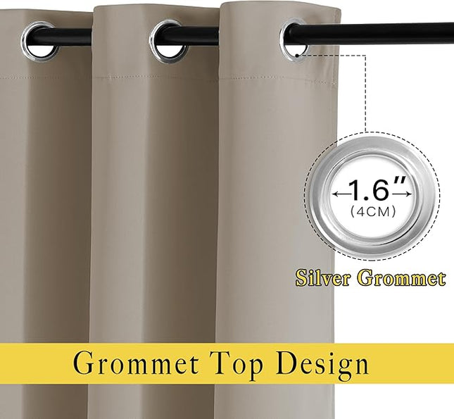 NICETOWN Blackout Taupe Curtains 84 inches Long, Grommet Room Darkening Thermal Insulated Sound Dampening Window Treatments for Bedroom/Home Office, 2 Panels, W46 x L84