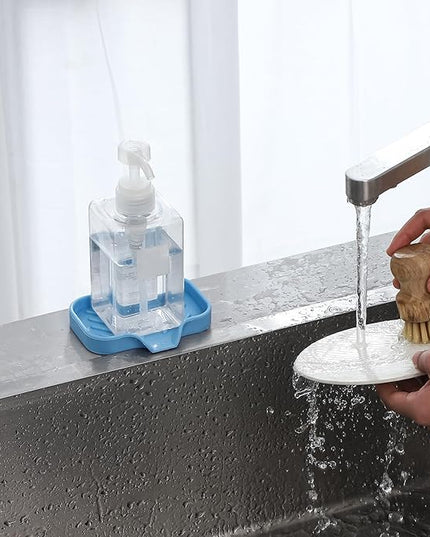 Silicone Bathroom Soap Dishes with Drain Spout-Bathroom and Kitchen Sink Organizer,Sponge Holder,Dish Soap Tray,Perfect for Dispenser,Scrubber,Bottle on Sink or Counter-Light Blue 4.9"×3.2"