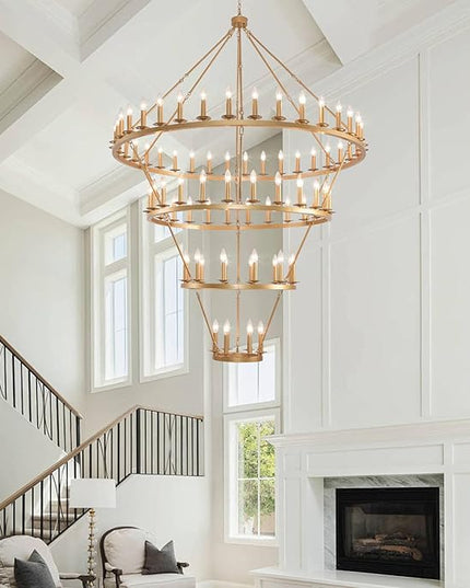 4 Tier Gold Wagon Wheel Chandelier,Extra Large 60-Inch 78-Light Circle Light Fixture,Round Chandeliers for Foyer Entryway Dining Room Living Room High Ceilings