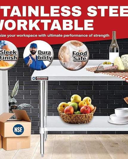 DuraSteel NSF Stainless Steel Table - 24 x 48 Inch Metal Work Table w/Undershelf - Commercial Kitchen, Restaurant, Garage, Laundry - Outdoor Stainless Steel Prep Tables Countertop Island Grill Small