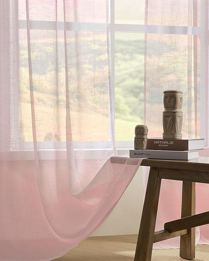 Joydeco Sheer Curtains 84 Inches Long, Beige Curtains for Living Room 2 Panels Set, Window Curtains Privacy Assured with Light Filtering(W52 x L84 Inch,Tapioca)