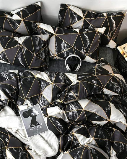 CLOTHKNOW Black White Marble Twin/Twin XL Comforter Set Geometric Triangle Bedding Comforter Sets Black White Comforter with 2 x Pillowcases
