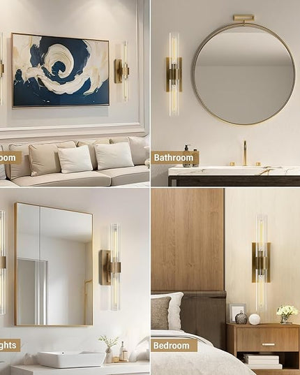 Wall Sconces Set of Two, Brass Wall Lights for Bathroom Vanity, 22.8" Gold Sconces 2-Light, Indoor Brass Wall Sconces for Bathroom Mirror, Vanity, Bedroom, Living Room
