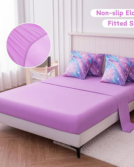 Rainbow Bedding Set Queen Size – 6-Piece Reversible Girls Comforter with Deep-Pocket Sheet, Gradient Galaxy Design, Whole-Piece Filling, Machine Washable Bed-in-a-Bag for Kids Room Makeover & Gifts