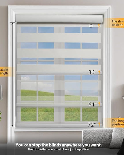 Motorized Blinds with Remote, Cordless Automatic Zebra Shades, Smart Blind for Windows, White, 39 x 72