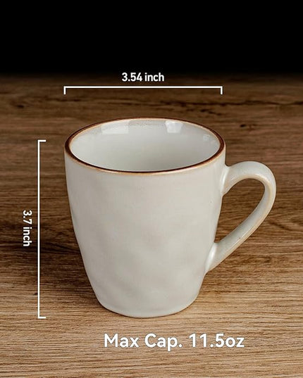 famiware Coffee Mugs Set of 4, Ocean Round 11.5oz Coffee Cup Set with Handle for Cocoa, Milk, Hot Chocolate, Tea or Water, Stoneware Cups for Kitchen, Microwave Dishwasher Safe, Cappuccino White