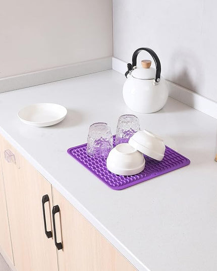 Silicone Dish Drying Mat for Multiple Usage,Easy clean,Eco-friendly,Heat-resistant Silicone Mat for Kitchen Counter or Sink,Refrigerator or Drawer liner Purple M 12 inches x 12 inches
